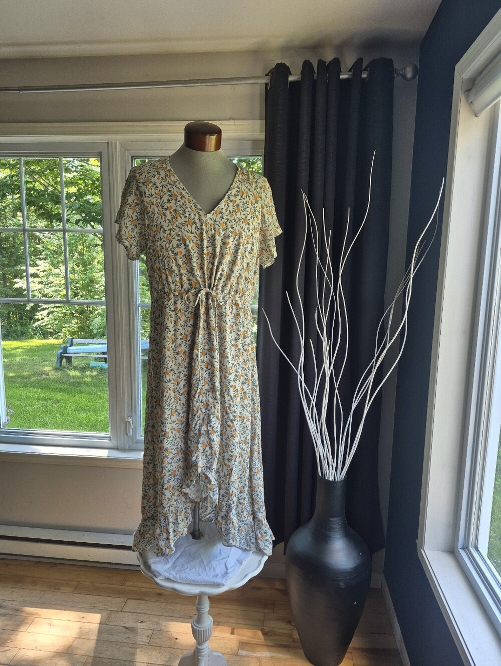 Reitmans Cream Midi Dress with Yellow Floral Print
